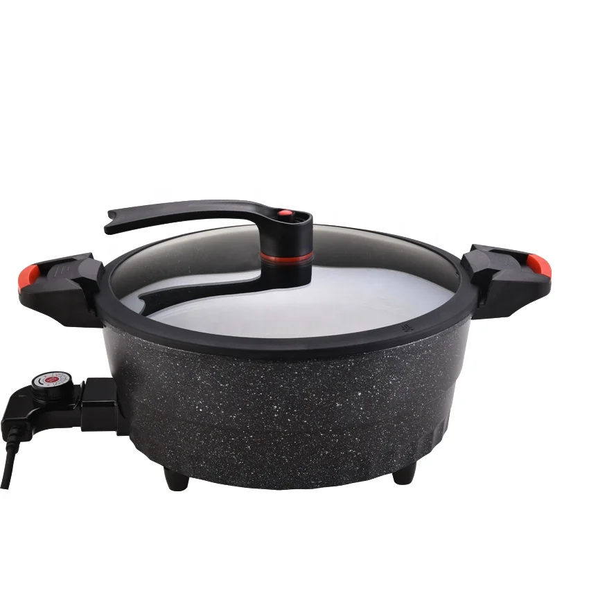 Hot sale multifunctional electric cooking hot pot OEM non stick coating die cast casserole micro skillet low pressure cooker
