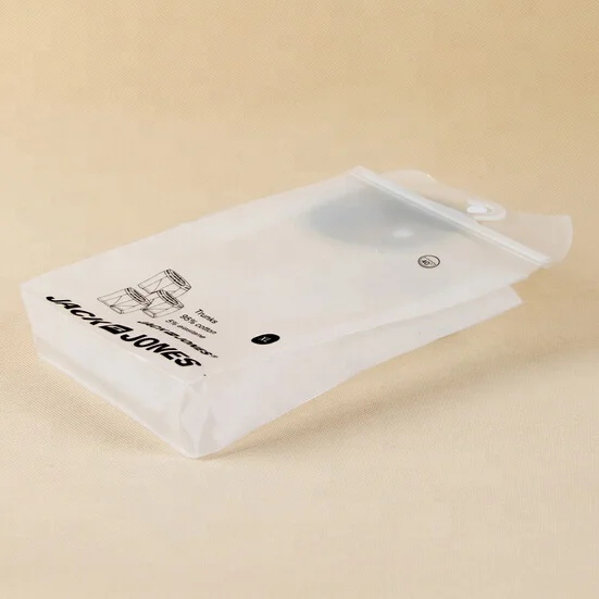 Plastic frosted transparent food bag pvc zipper polybag with plastic hanger