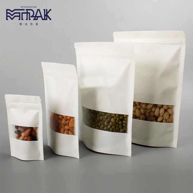 kraft paper packaging bags with window for sunflower seed standup pouches food packing
