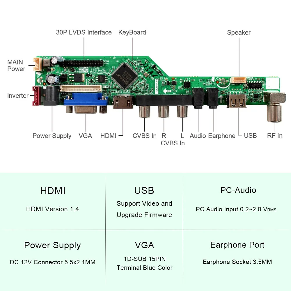 Custom Lcd Display Ccfl Backlight 13.3Inch Tm133Xg 1024X76 Tft Lcd Display Module With Hd-Mi Vga Av Usb Rf Digital Tv Board