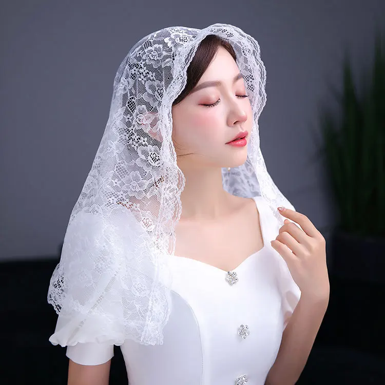 Muslim Church Veil Mass Prayer Headdress Lace Layers Tulle Wedding Veils Exquisite Lace Edge Flower Bridal Veils For Women
