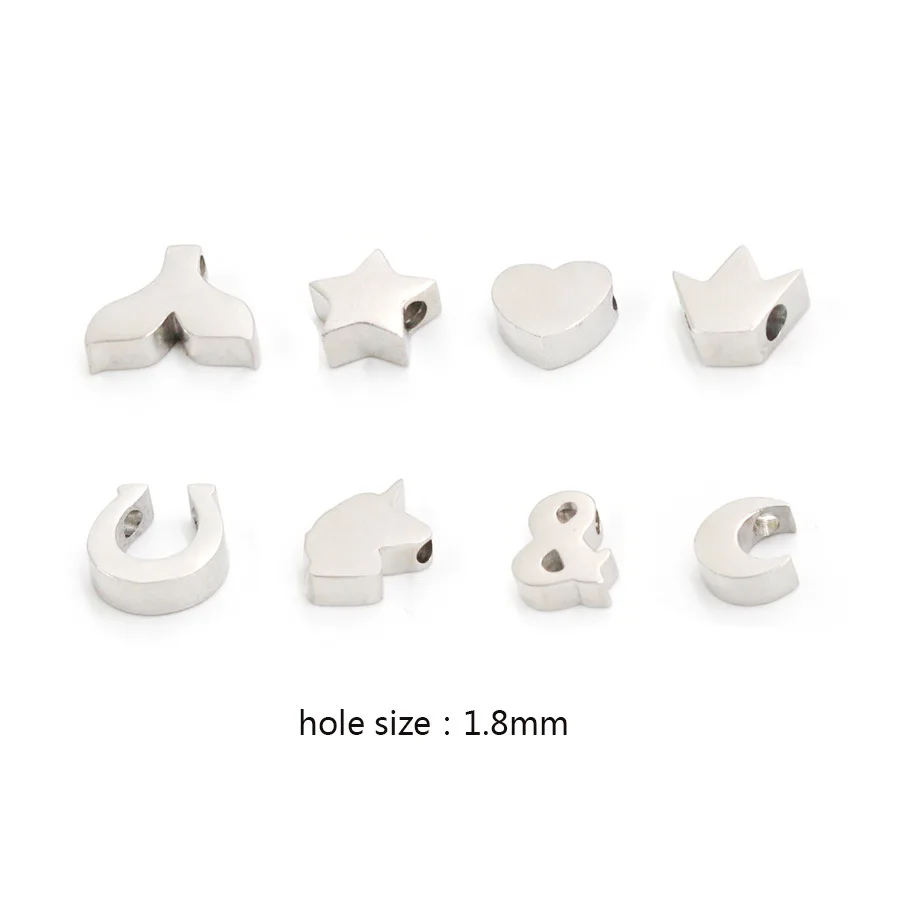 Wholesale Stainless Steel Beaded  Heart Shape Charms Unicorn Star Moon Crown Music Note Horseshoe Fish Tail  for Jewelry Making