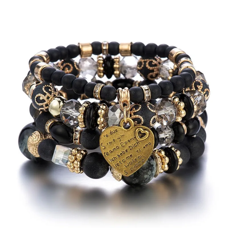 Wholesale Assorted Stacked Bohemian style crystal Beads Bracelet set women jewelry set