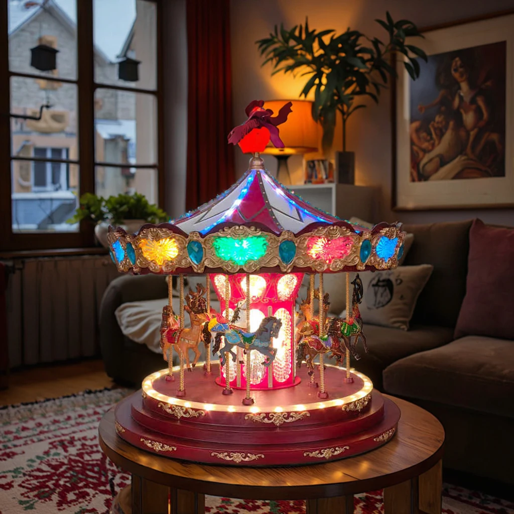 Anyou большая светящаяся Музыкальная Рождественская карусель европейские праздничные украшения освещенные поворотные карусели рождественские фигурки