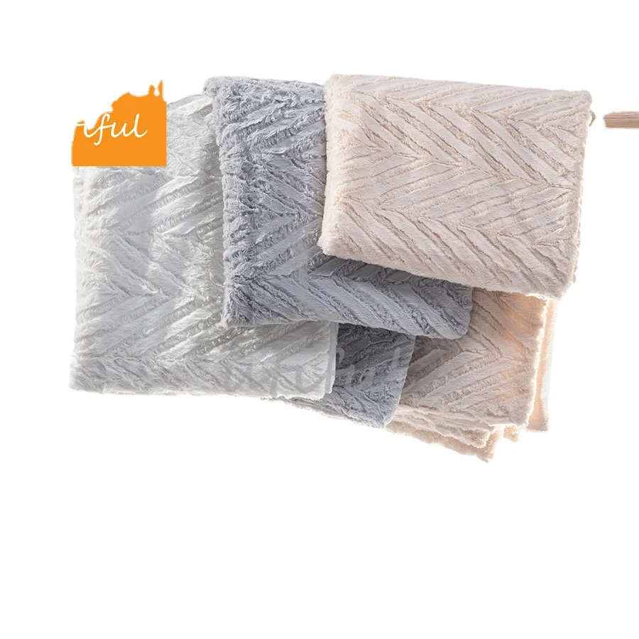 Custom premium oversize polyester herringbone brushed white PV faux fur mink velvet reversible throw blanket