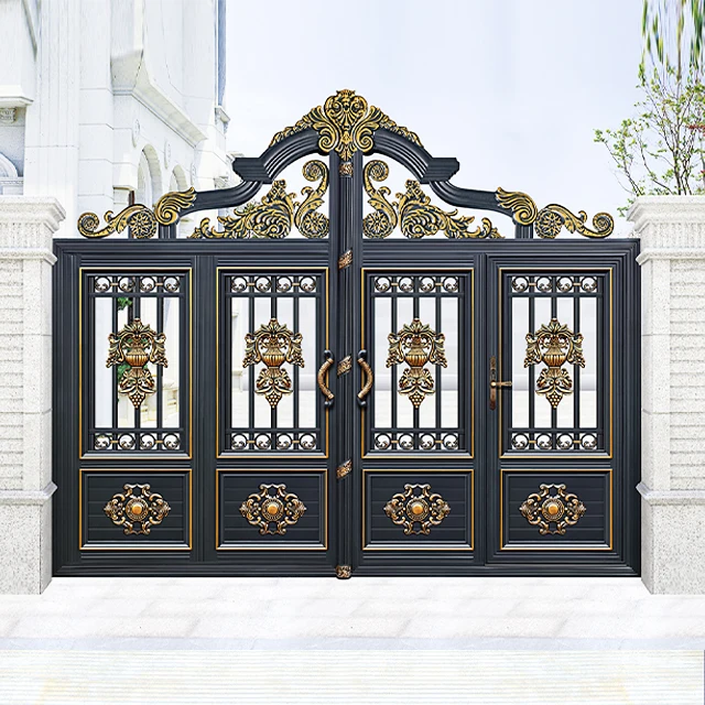 Automatic aluminum alloy power coated main gate design Garden Vertical Tube Style aluminium door and gates