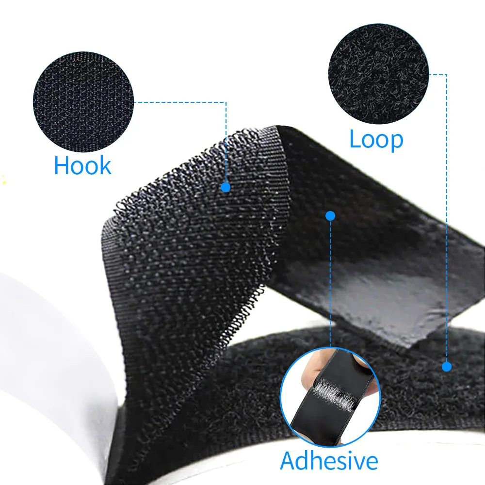Color Tape Hook and Loop Tape Waterproof  Shoes Black White Colorful Double Sided Tape Heavy Duty Velcro