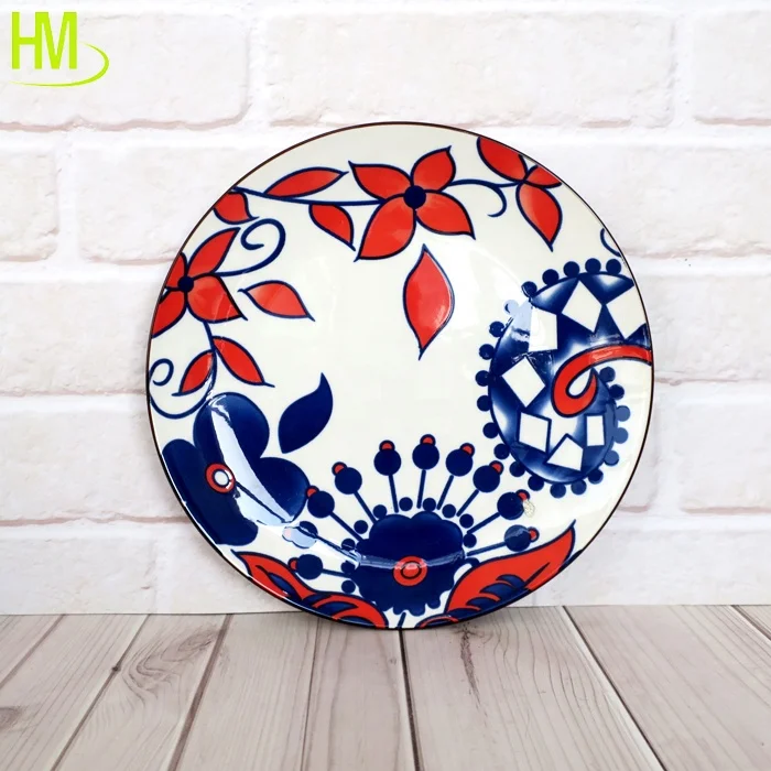 Luxury Disposable Ceramic Colorful Pad Printed Porcelain Plate Set Customized Leaves Design Glazed Soup/Dinner Dish