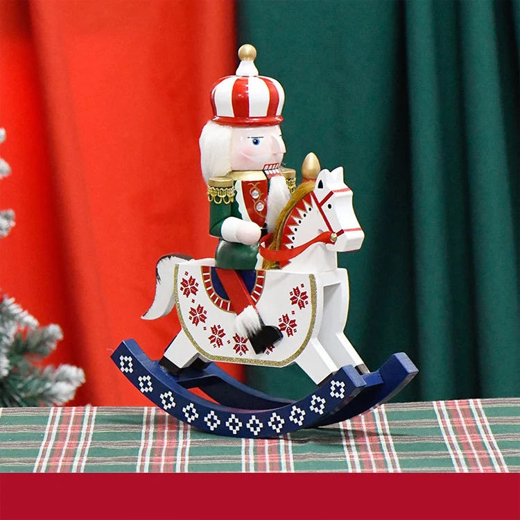 30cm Red Wooden Nutcracker Snowman Watermelon Head White Rocking Horse Puppet Christmas Tabletop Ornament For Children Gift