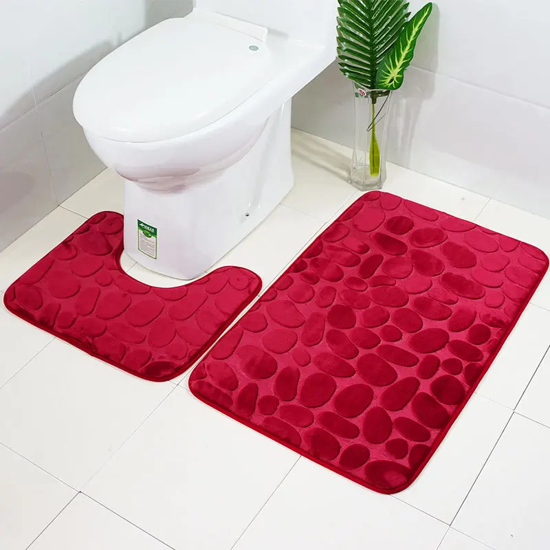 Bathroom Rugs Luxury Flannel 2-Piece Bath Mat Set, Soft Plush Anti-Slip Bath Rug +Toilet Mat