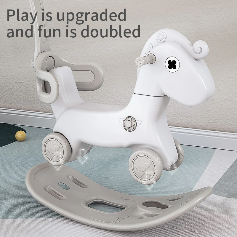 plastic children ride on animal toy with backrest push rod rocking horse