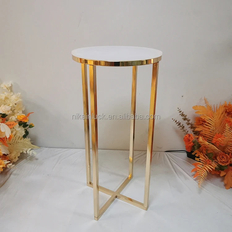 NIKA Golden Metal Wedding Decoration Cake Square Pillar Stand Plinth For Party