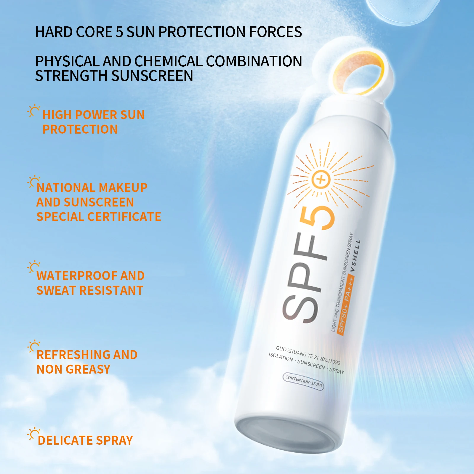 Private Label Sunscreen Spray SPF 50+ PA+++ Organic Outdoor Anti-Ultraviolet Physical Sunblock for Face & Body Sunscreen Spray