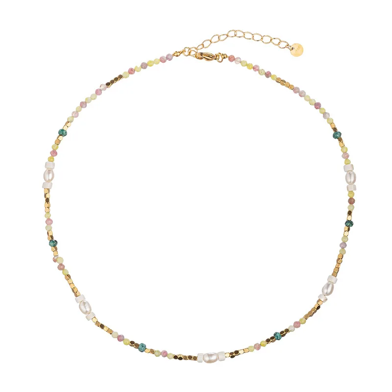 2023 fashion mix gemstone beads necklace best friend 18k gold plated stainless steel beads choker necklace for women jewelry