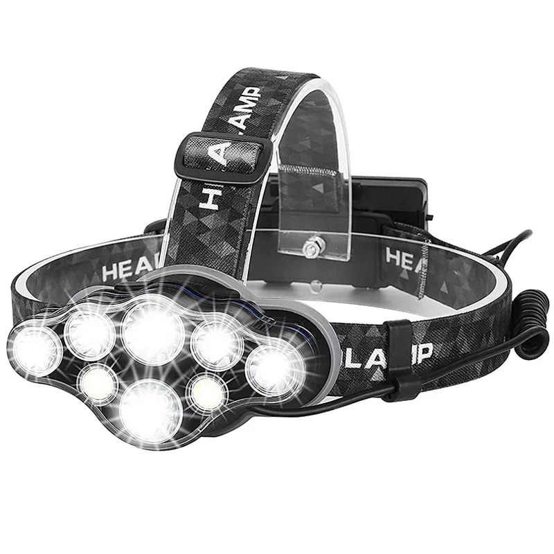 New Strong Light Long Range 8LED Multifunctional Outdoor Night Fishing Camping USB Charging Headlight