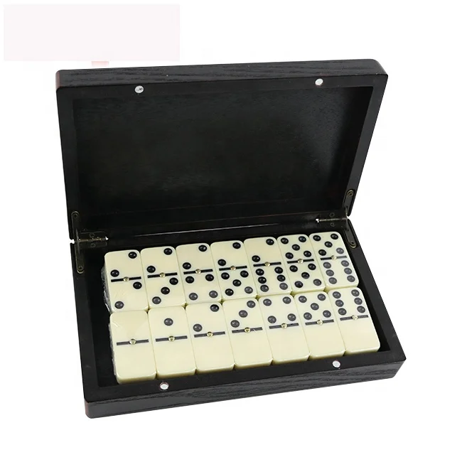 Factory directly of customized logo domino in black wood box with printed red color for game playing domino professional
