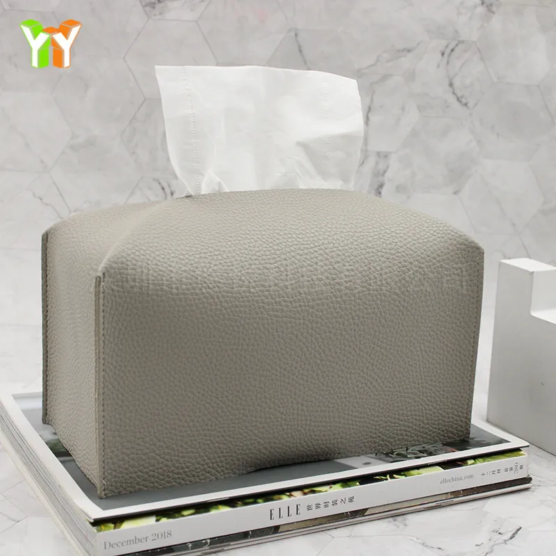 Soft PU Leather Tissue Box Rectangular Custom Logo Tissue Box Holder With Stick On Bottom For Living Room Kitchen