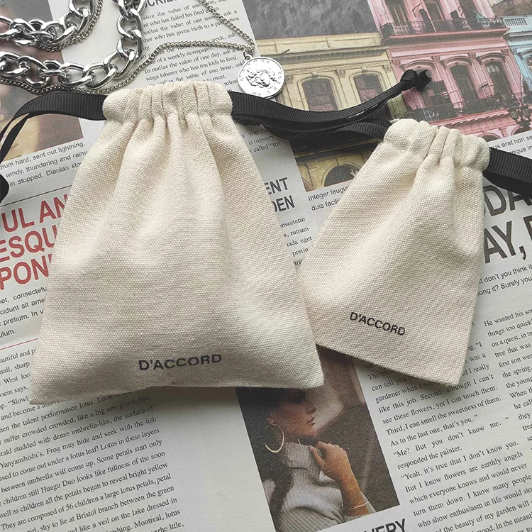 Nature Eco Friendly Jewelry Packing Cotton Drawstring Earrings Pouch Cloth Gift Packaging Bags