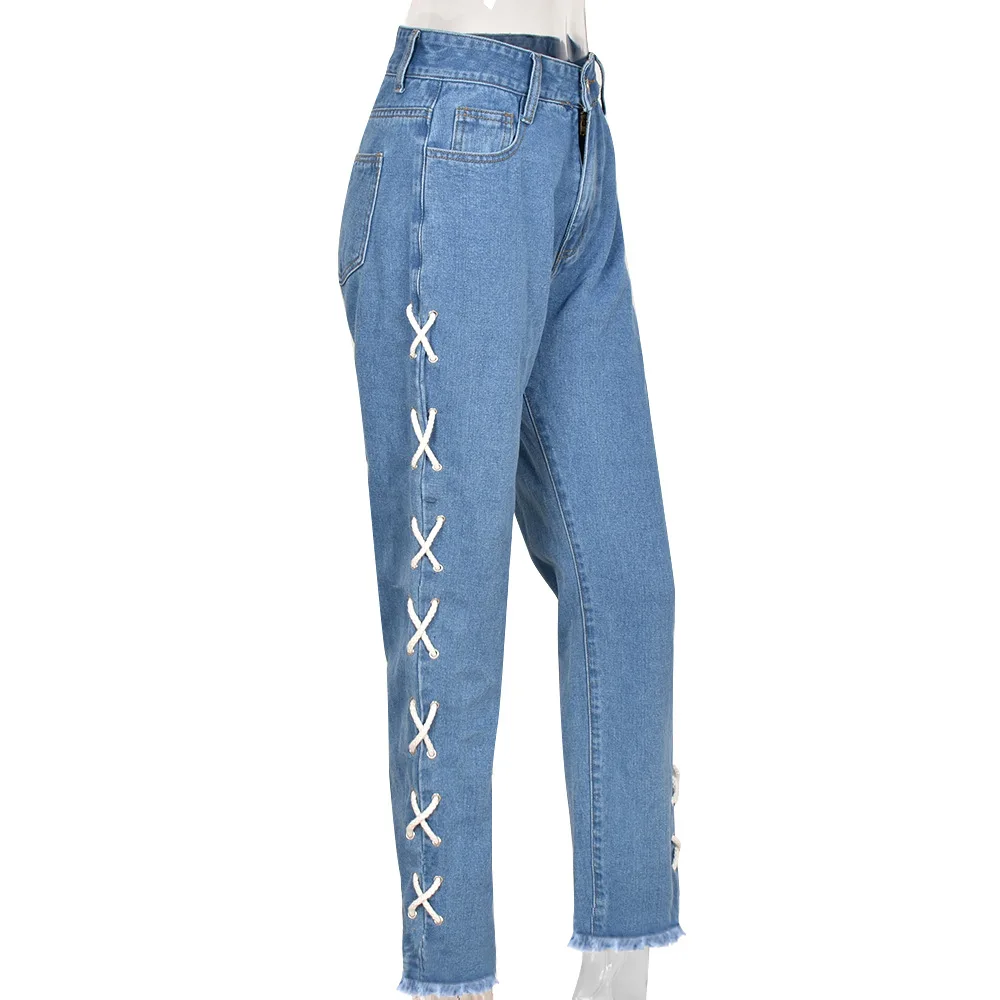 2022 Autumn/Summer Hot Sale Slim Fit Breathable Jeans With Drawstring Straight Denim Pants For Women