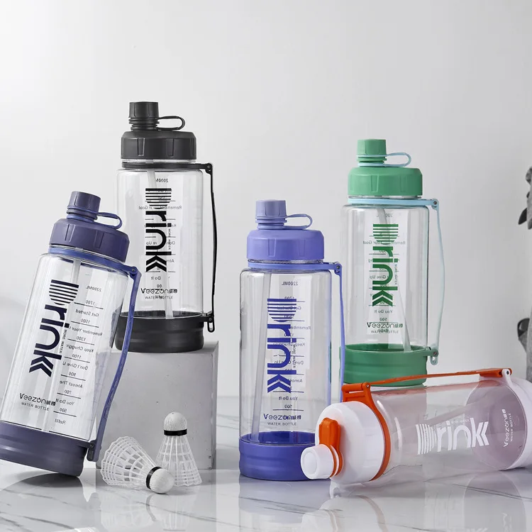 
Portable Plastic Drinking Bottle Large Capacity With Straw Leak-proof Sports Fitness 2l 2200ml Customization 