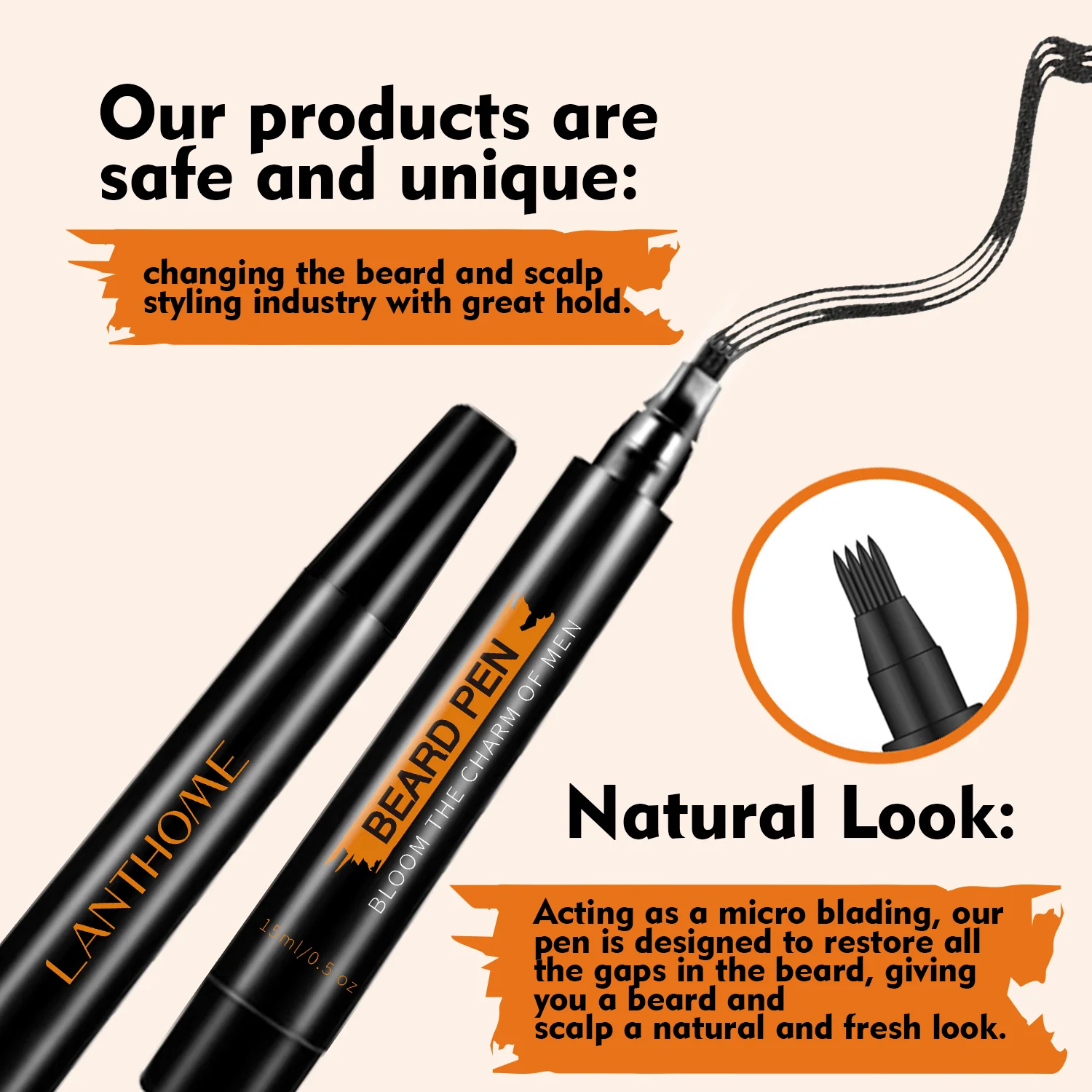 Men Beard Brush Filler Pencil Filling Waterproof Thicker Long Lasting Beard Pen