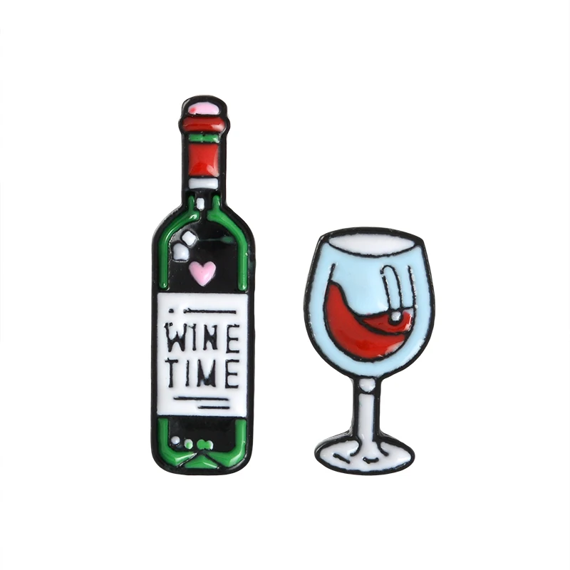 
Mini Cute Wine And Wine Glasses Couple Pins Red Wine Bottle Cup Brooches Enamel Pin Badge Custom 