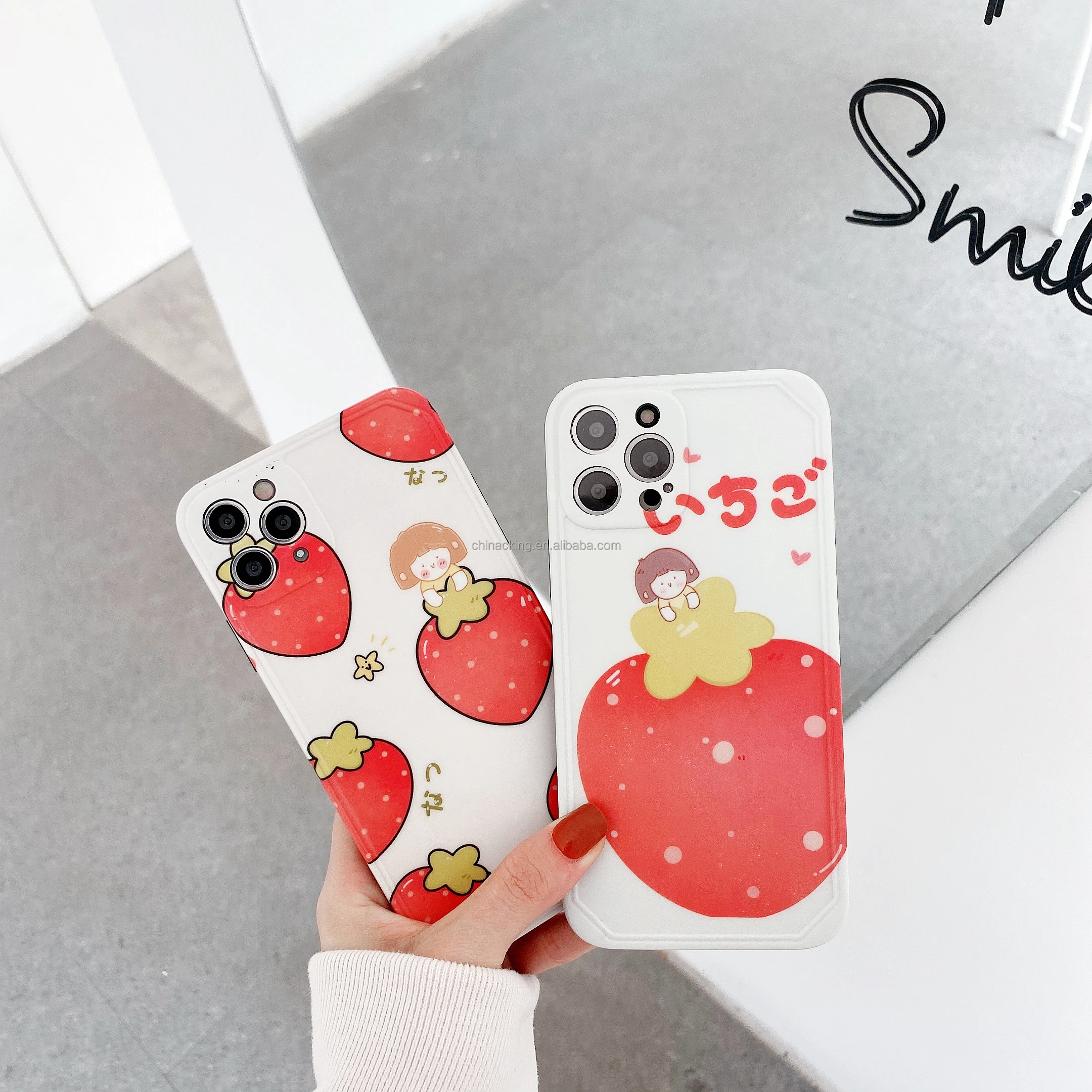 Симпатичный чехол для телефона с клубничкой iPhone 11 12 Pro Max X XR XS 7 8 Plus мобильного фоторамкой