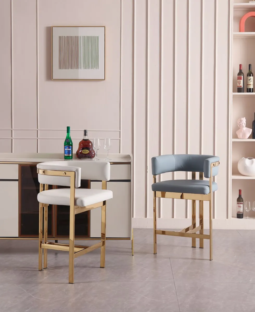 plating gold color pvc faux leather bar chair stool