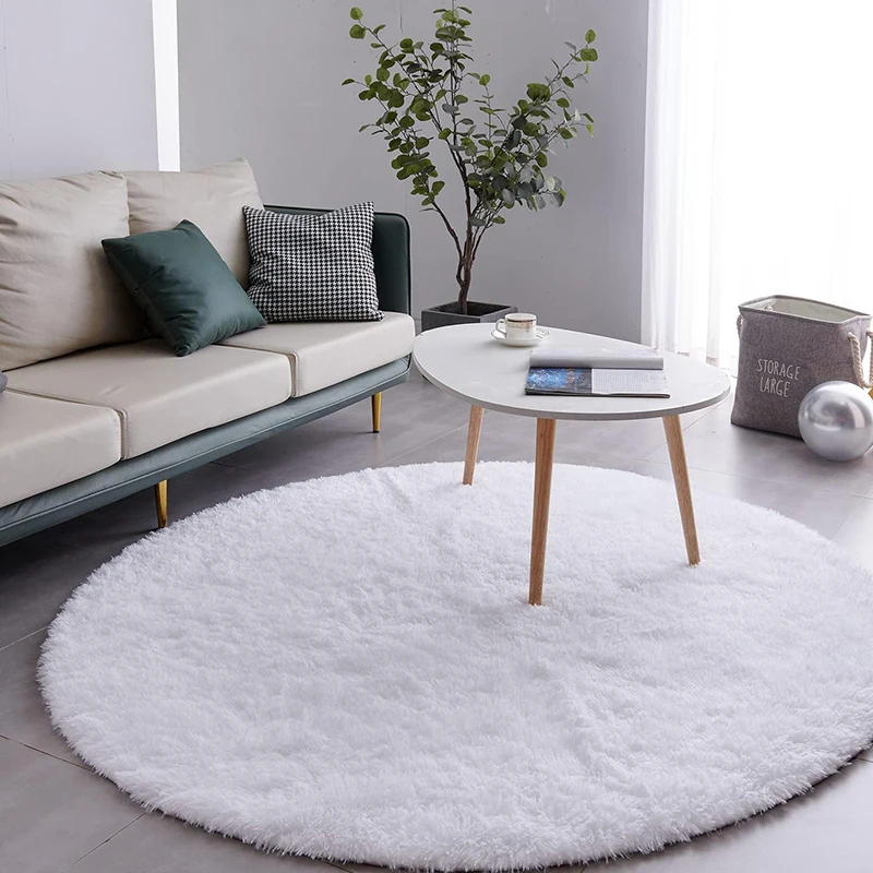 Circle Long Pile Rug for Home Area Play Carpet Non-slip Floor Mats for Nursery Room Round Soft Fluffy Memory Foam Mat