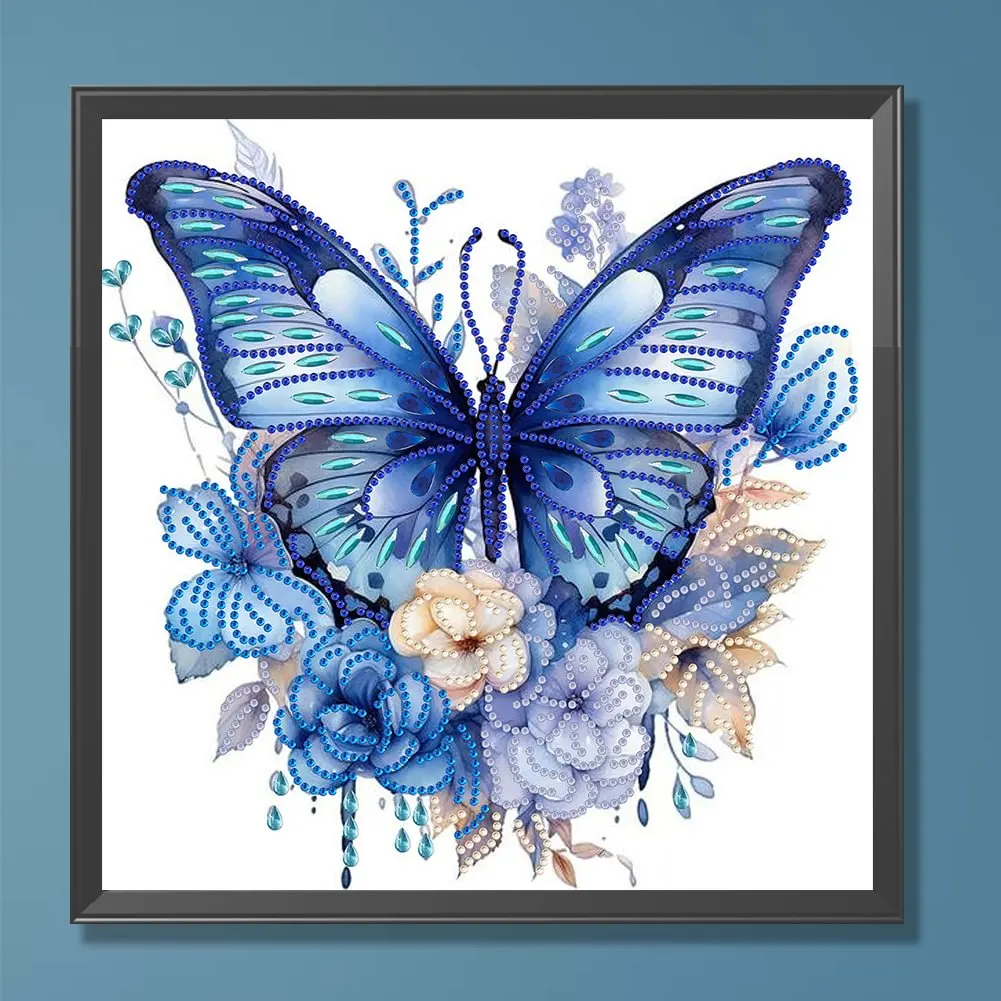 5D Opposite Sex Drill Self-Designed Flower Butterfly Pattern 30*30cm/11.8*11.8in Irregular Shape Diamond Art Embroidery Cross