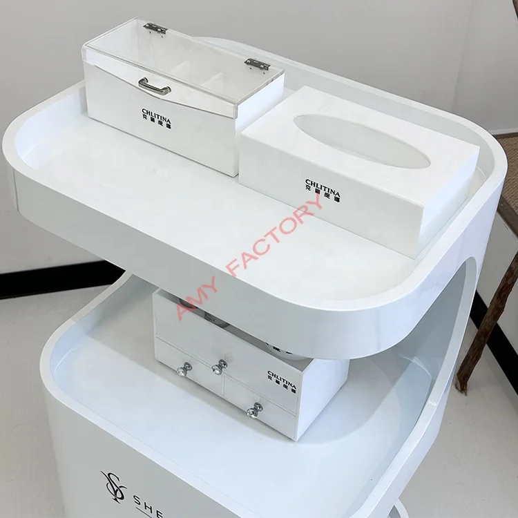 Nail Storage Cart Wooden Beauty Salon Trolley Professional with 4 Wheels Salon Furniture Modern Small Beauty Trolley