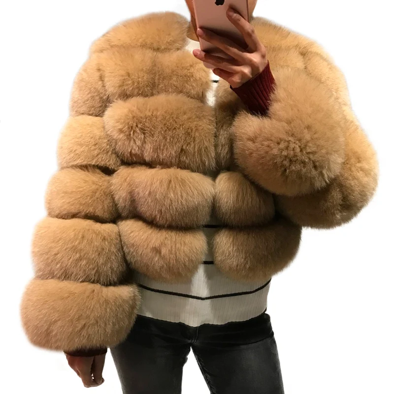 
Custom Wholesale Winter Warm Natural Blue Fox Fur Coat Women / Female Short Classic Lady Colorful Full Sleeve Real Fox Fur Coat 