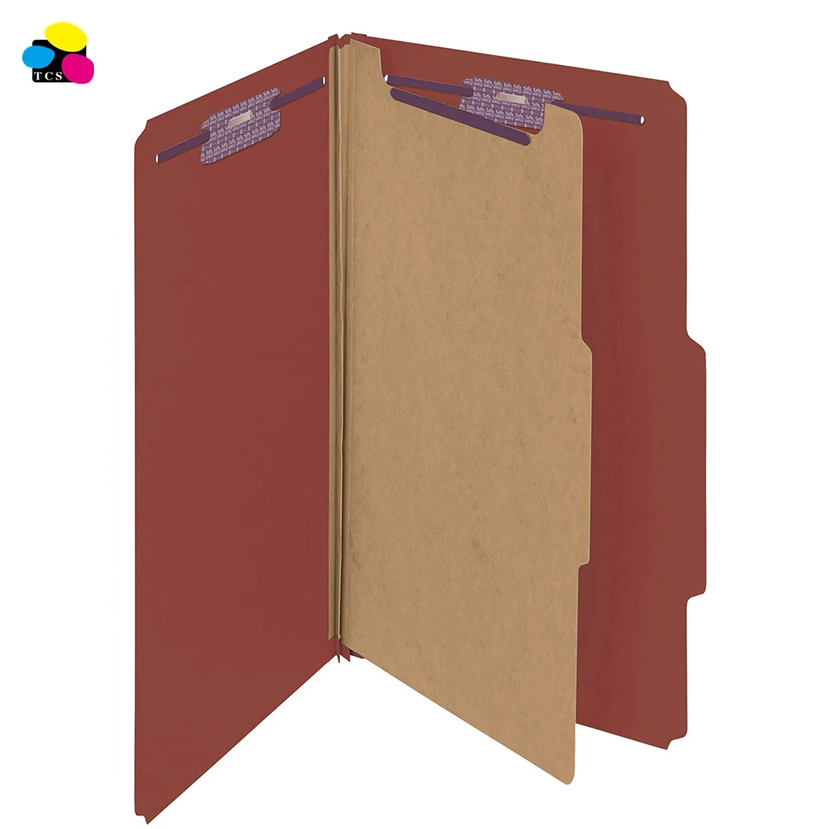 100% recycled Dark Red Legal Size pressboard fastener folders with  one divider File Folder