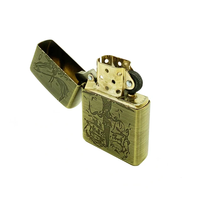 
custom carved logo retro metal lighter case holder electronic windproof gas cigarette lighter case manufacturer lighter 