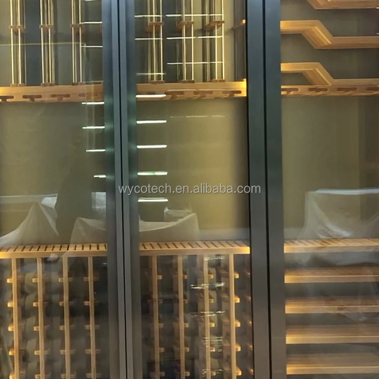Роскошный винный холодильник на заказ, шкафчик для вина, охладитель для вина с рамой из нержавеющей стали, стеклянные двери, латунные охладители для винного погреба