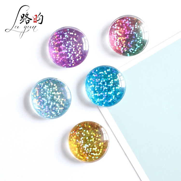 Professional Wholesale Home Decoration Refrigerator Magnet Imported Laser Paper Round Glass Fridge Magnets