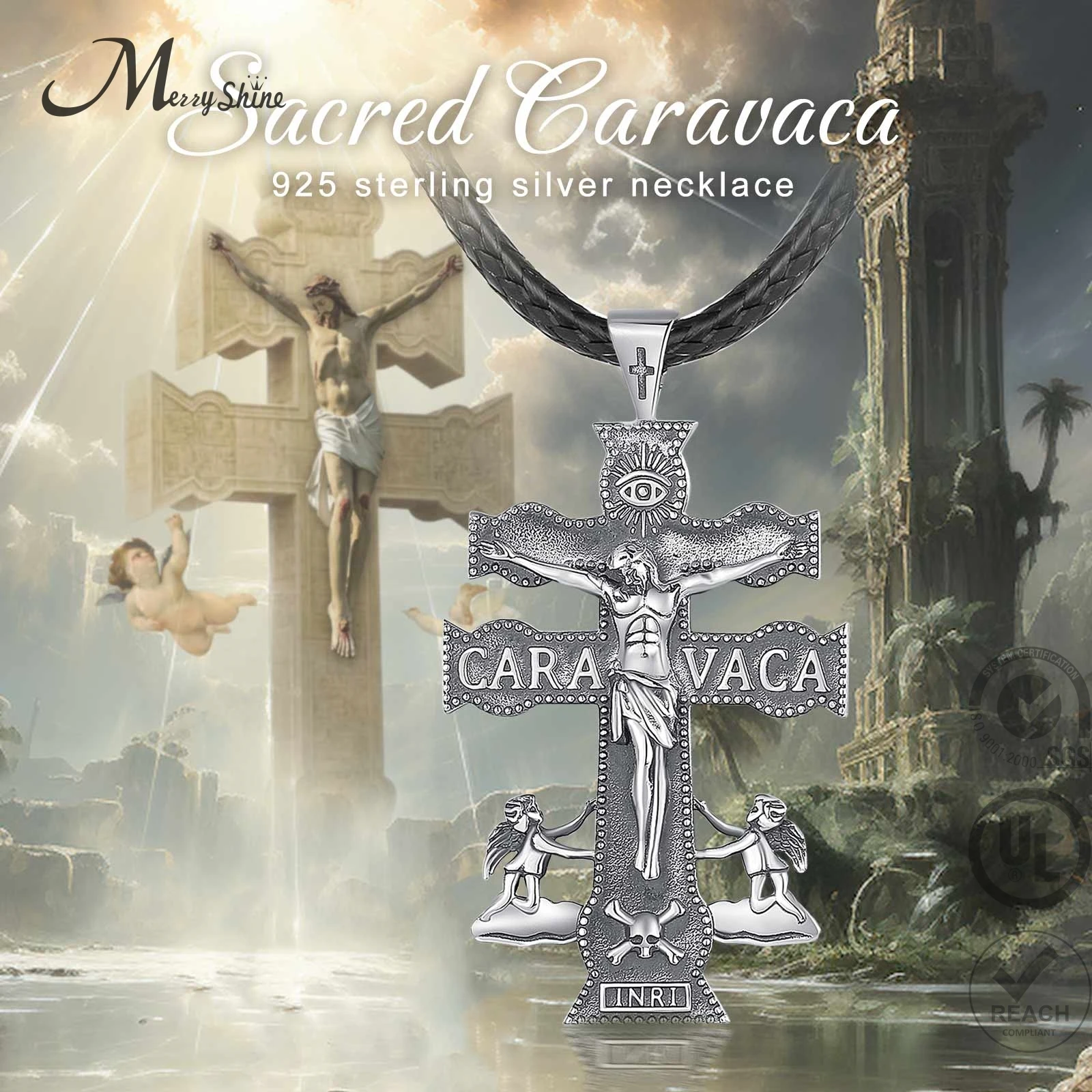 Merryshine 925 Sterling silver women Jesus Christ Cross of Caravaca Pendant necklace for Men