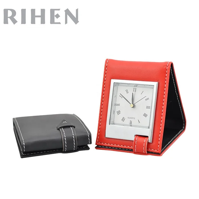
Unique Folding CE PU Leather Table Travel Analog Alarm Clock for Pocket 