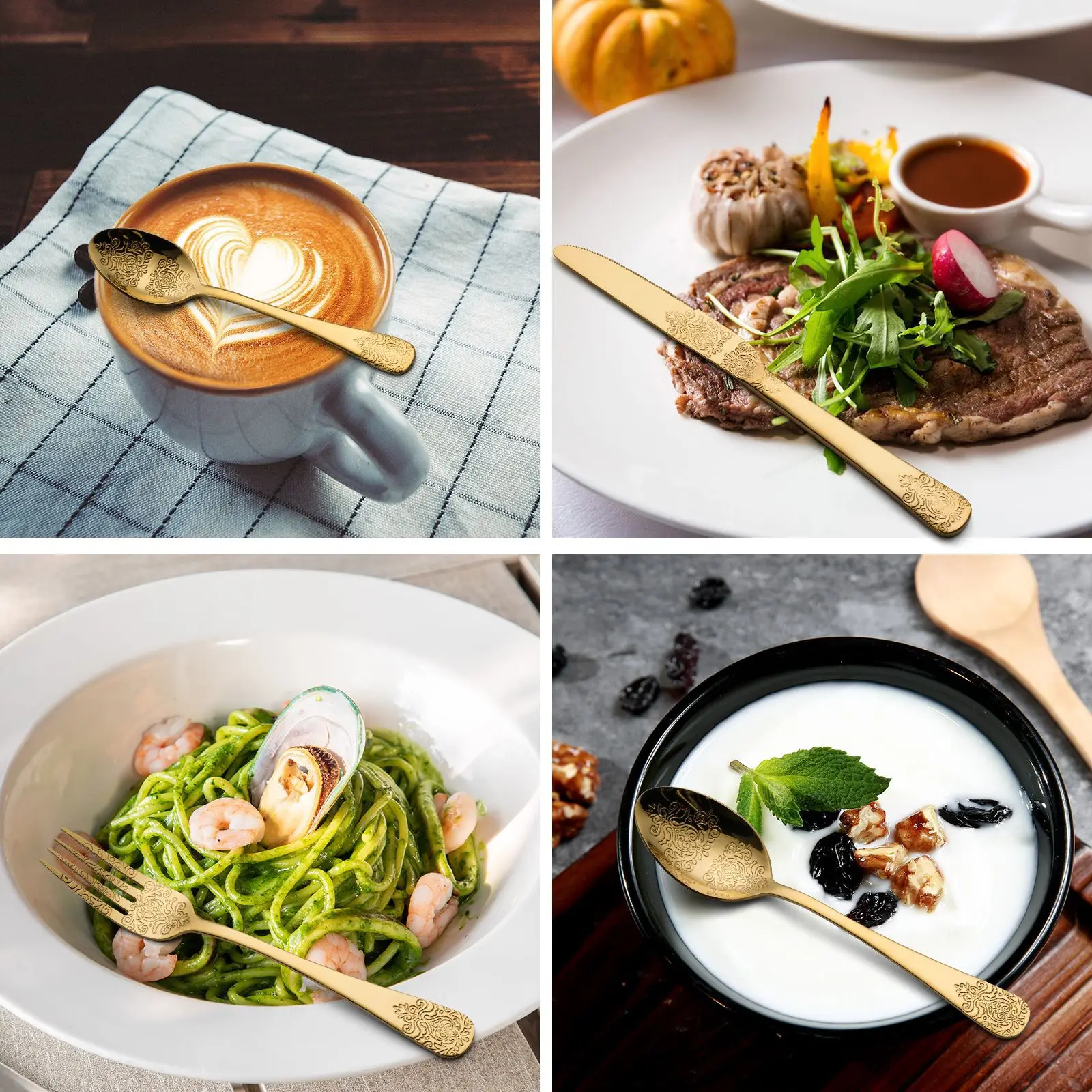 Hot Selling Cubiertos Dorados Couverts Talher Besteck  Inox Cucharas Eating Utensils Flatware Gold Cutlery Set