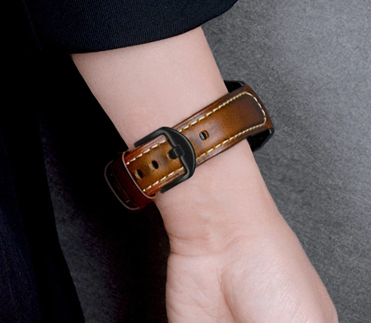 Newest Vintage Watch Strap Genuine Leather Italy Oil Wax Cowhide Leather Watchband  18 20 22 24mm Women Men for Smart Watch