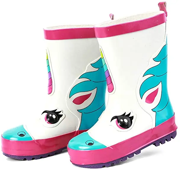 Kids Waterproof Rubber Rain Boots with Easy-On Handles