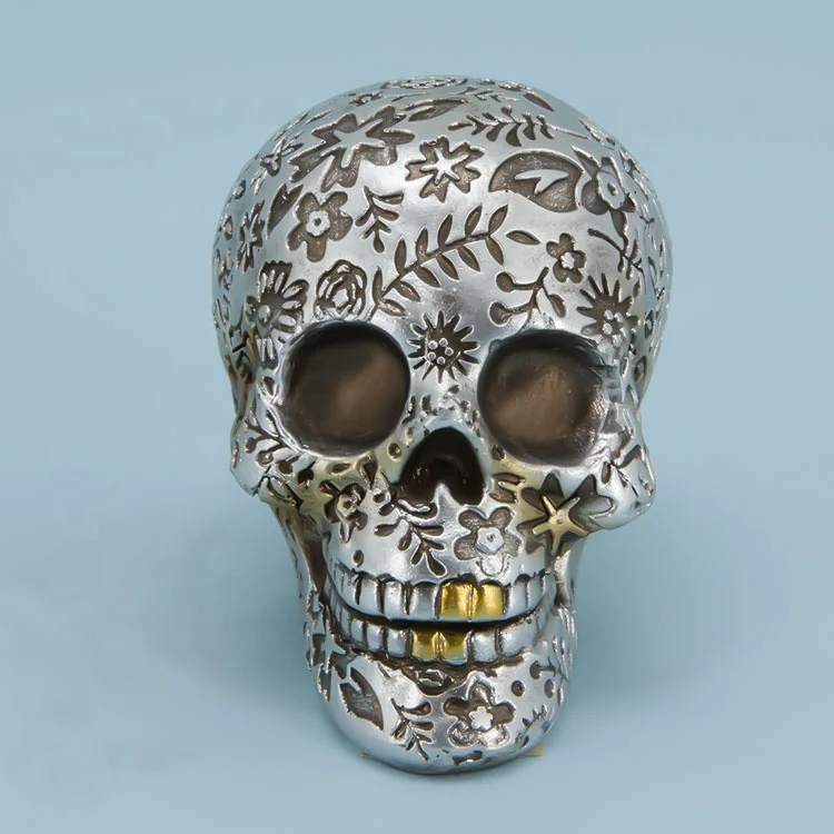 Полимерные серебряные черепа Jiayi статуя с золотыми зубами цветочное украшение для Хэллоуина