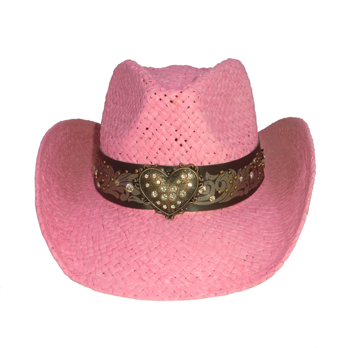 High Quality Women Paper Straw Cowgirl Pink Straw Hat Shapable Brim Sombreros Party Fashion Straw Cowboy Hat