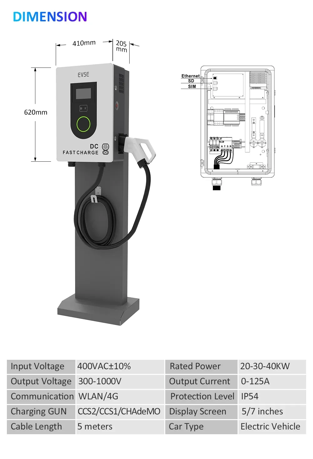 20KW 30KW 40KW 120KW 180kw Ethernet 4G Wifi OCPP 5M 7M 10M Cable CHAdeMO CCS2 OCPP RFID DC Fast EV Car Charging Charger Station