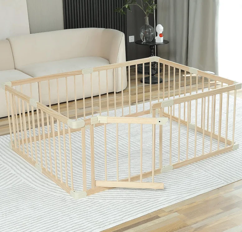Wood Large Baby Play Yards Gym Area Baby Wooden Playpen Play Fence Gate Play Pen