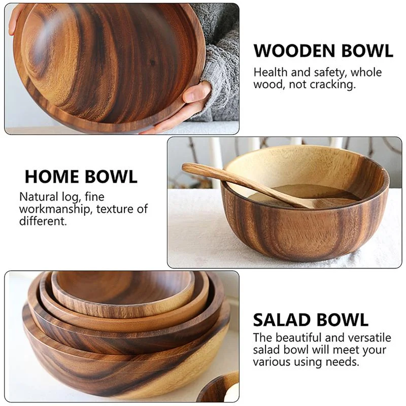 Kitchen Natural Wood Bowl Household Fruit Salad Bowl For Home Restaurant Food Container Wooden Utensils Note