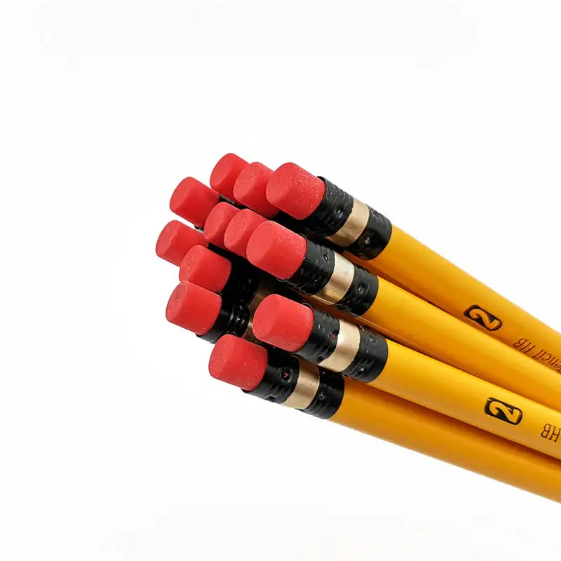 Office Stationery Yellow Color Hexagonal Mongol Pencil HB Lead Hardness With Red Eraser Tips