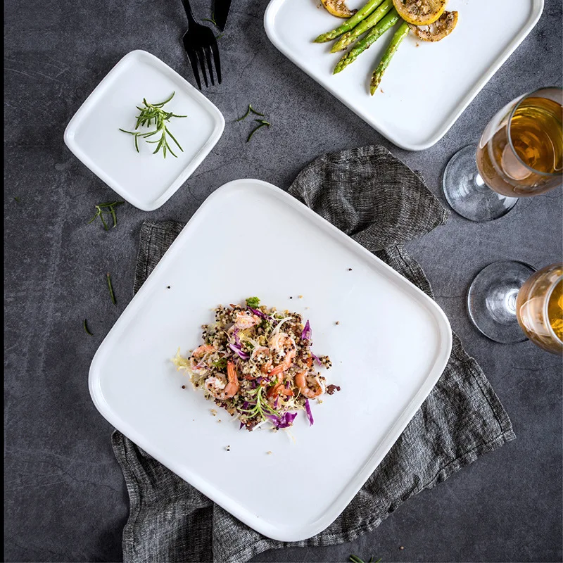 Рождественский набор посуды десертная тарелка фарфоровая квадратная плоская белая керамическая для стейка столовые тарелки ресторана