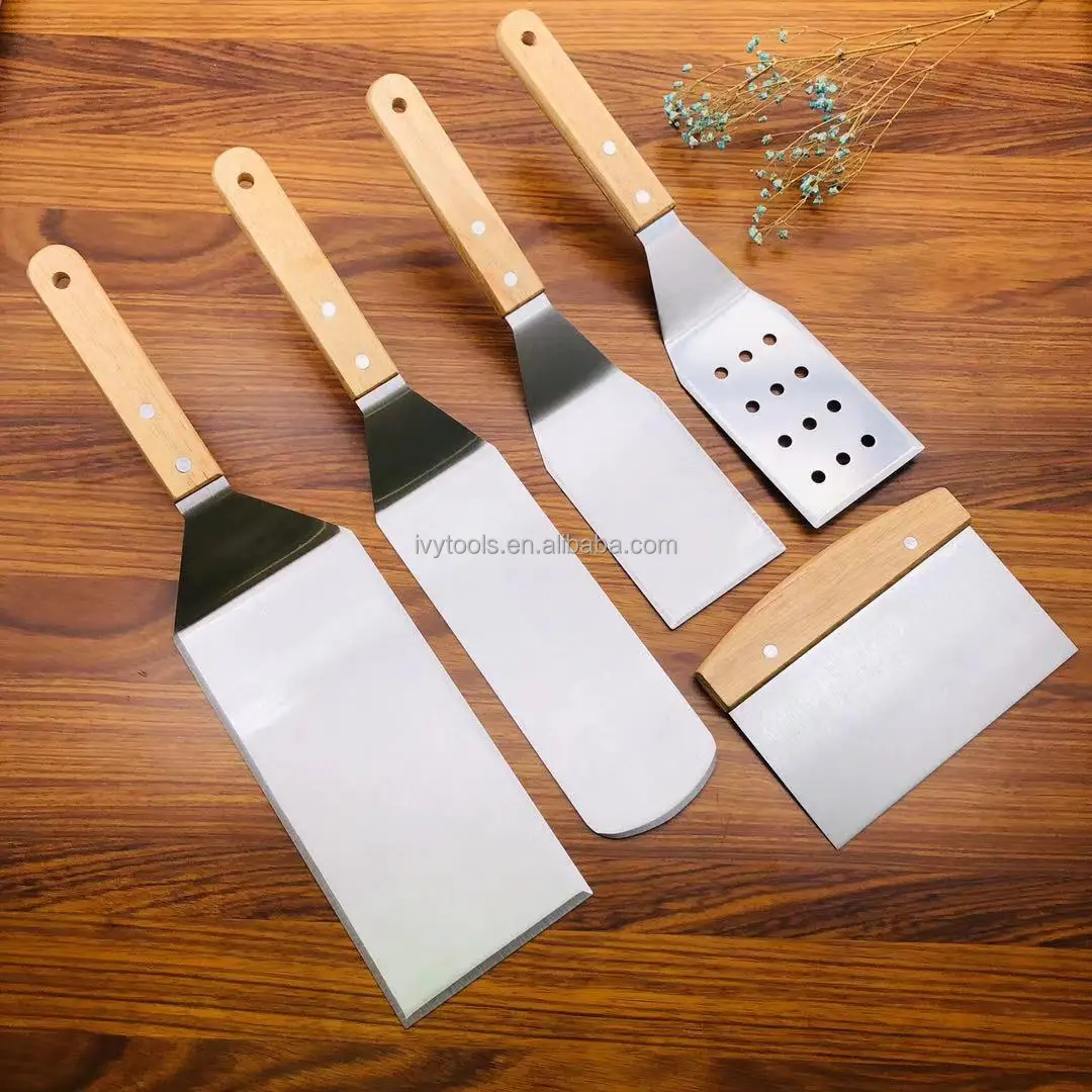 Flat Metal Spatula Tepanyaki Hamburger Turner Great Griddle Tools Kit