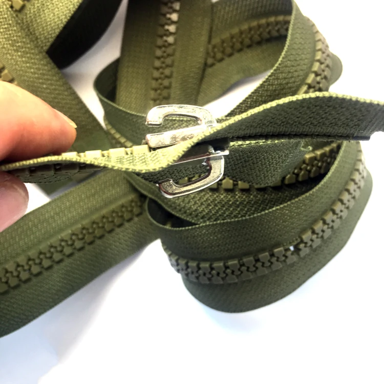 JY 10#  Open End  Resin Plastic Zipper With 2 Pullers For Military Tent